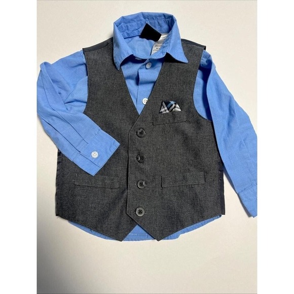 2T Vest and Dress‎ Shirt Dark Gray And Royal Blue Button Up Shirt - Picture 1 of 2